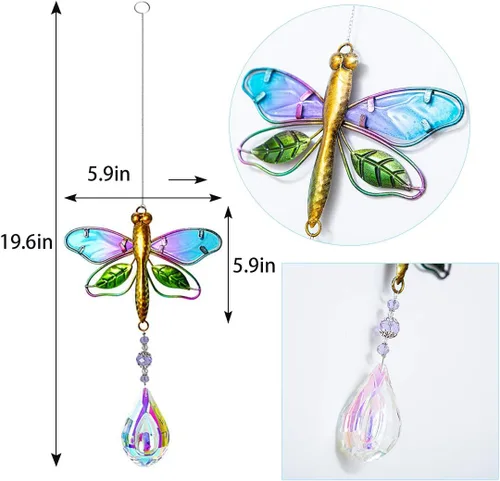 Vista 7 de WEISIPU Atrapasoles de cristal para ventanas – Prismas de bola de cristal de libélula, adorno de cristales colgantes para el hogar, jardín, oficina