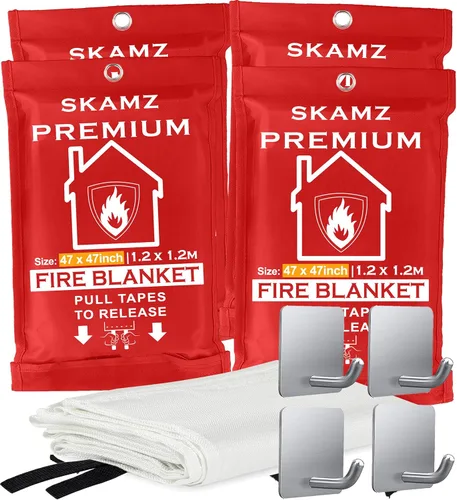 Vista 7 de SKAMZ Manta de emergencia contra incendios para el hogar y la cocina, tamaño XL, paquete de 2 unidades de 47 x 47 pulgadas con ganchos, manta