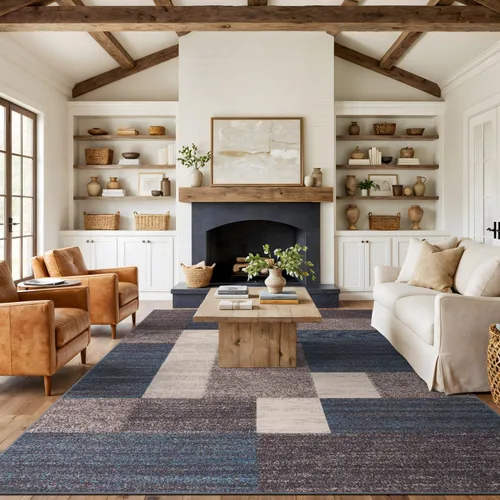 Vista 11 de Rugshop Alfombra Contemporánea Azul con Cajas Geométricas Antideslizante y sin Desprendimiento para Sala de Estar, Comedor y Oficina, 20" x 30
