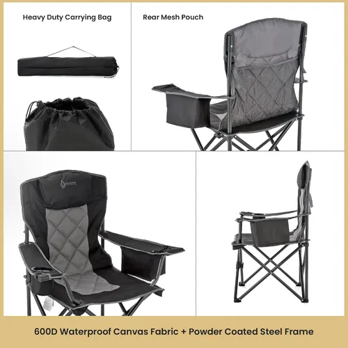 Vista 5 de ARROWHEAD OUTDOOR Silla plegable portátil de lujo para campamento con reposacabezas, portavasos y vidrio, enfriador de 6 latas, bolsa de transporte