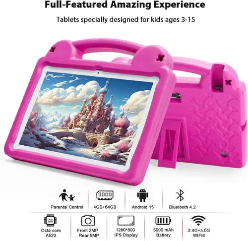 Vista 2 de Tablet para niños de 10 pulgadas, tableta Android para niños con 8 GB de RAM 64 GB de ROM, 1 TB expandible, Octa-Core, 5G WiFi 6, control parental