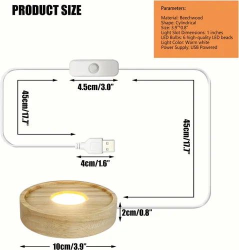 Vista 2 de Pedestal de pantalla de luz LED, soporte base de lámpara de madera de haya para acrílico y plexiglás, lámpara de mesa LED de madera para el hogar 3D
