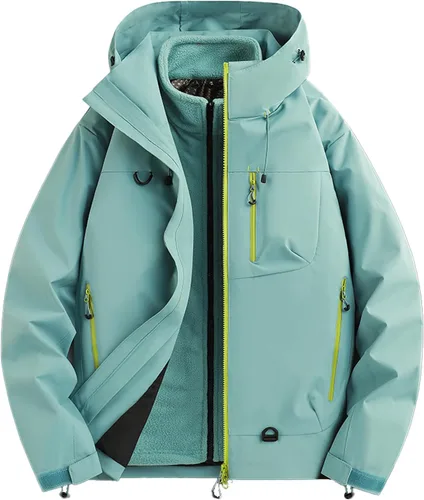 Vista 12 de Abrigos de otoño e invierno 3 en 1 con capucha, chaqueta de esquí de nieve 2026, impermeable, resistente al viento, forro polar, para mujeres y Negro