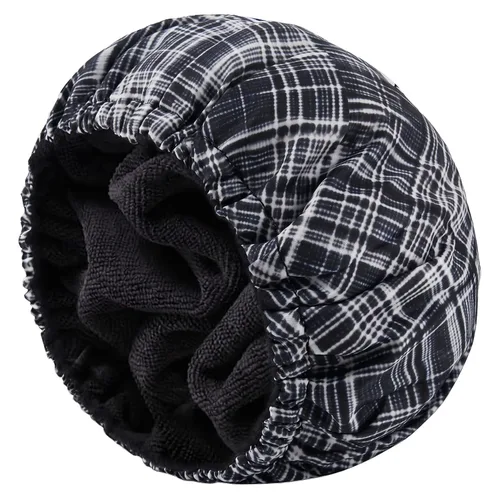 Vista 15 de Gorro de ducha para hombre, gorro de baño negro, reversible, con forro de rizo, grande, impermeable, ajustable, banda elástica, dobladillo elástico