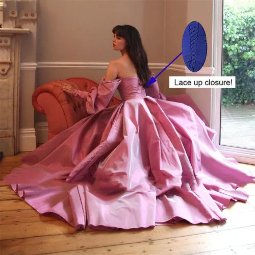 Vista 2 de Vestido de fiesta de princesa de manga larga hinchada para mujer, vestido de fiesta formal de satén, vestido de noche de boda
