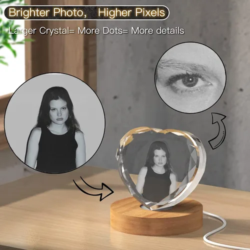 Vista 4 de Gypsophila Foto de cristal 3D, con forma de corazón, foto holográfica 3D personalizada grabada dentro del cristal con tu propia imagen, regalos