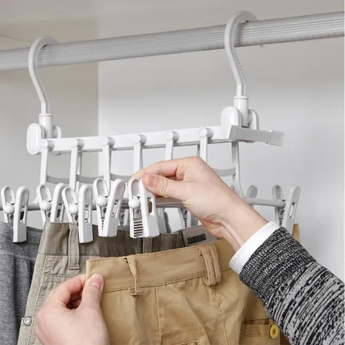 Vista 2 de Perchas multifuncionales para pantalones que ahorran espacio: paquete de 2 perchas de falda para armario, múltiples capas multifuncionales