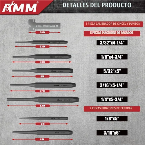 Vista 4 de AMM - Juego de cinceles de perforación de alta resistencia, 16 piezas, Cr-V para metal y madera automotriz