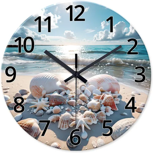 Vista 9 de XNM Relojes de Pared de Paisaje Natural para Baño, Funciona con Pilas, 30.5 cm, Negro y Blanco, Redondo, Silencioso, sin Tictac, de Vidrio, Pequeño