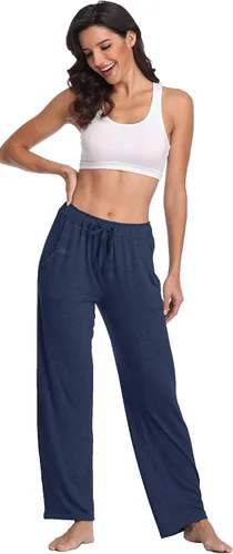 Vista 20 de Pantalones largos de modal, cómodos, con cordón ajustable, sueltos, de pierna recta, para yoga, correr, hacer deporte, con bolsillos