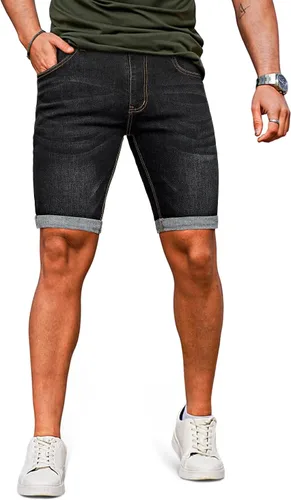 Vista 10 de GINGTTO Pantalones cortos de mezclilla para hombre Gris carbón