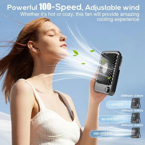 Vista 2 de Shintrend Ventilador de viaje portátil recargable, ventilador de escritorio USB con 100 velocidades de viento, ventilador pequeño con pantalla