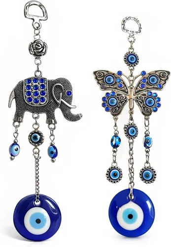 Vista 7 de Betterdecor Adorno colgante de ojo turco azul malvado, mariposa y luna de sol