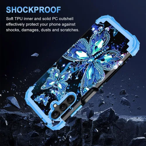 Vista 6 de Miqala Funda para Galaxy A14 5G, que brilla en la oscuridad, tres capas, resistente, a prueba de golpes, protección completa, parachoques