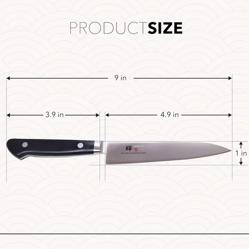 Vista 7 de Kagayaki - Cuchillo utilitario de acero inoxidable de alto carbono, 4.724 in (4.7 pulgadas), mango de madera Pakka