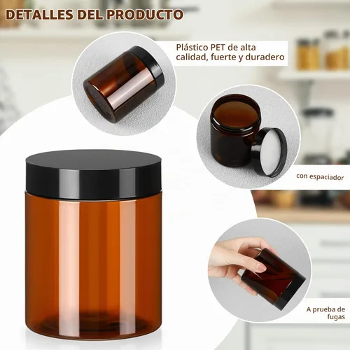 Vista 4 de Tanlade 40 tarros de plástico de 8 onzas con tapas, recipientes redondos para cosméticos, recipientes recargables para polvo, líquidos