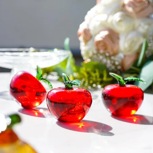 Vista 5 de Figura de manzana roja de vidrio soplado a mano de 2 pulgadas, frutas de cristal, coleccionables, manzanas, adorno decorativo para el hogar