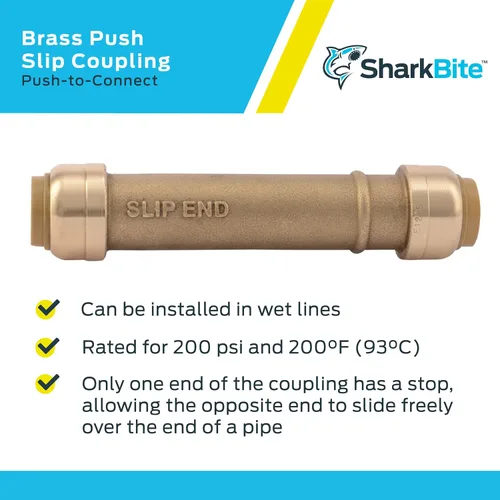 Vista 4 de SharkBite Acoplamiento deslizante de 1/2 pulgada, Empuje para conectar accesorios de plomería de latón, Tubo PEX, cobre, CPVC, PE-RT, HDPE, U3008LFA