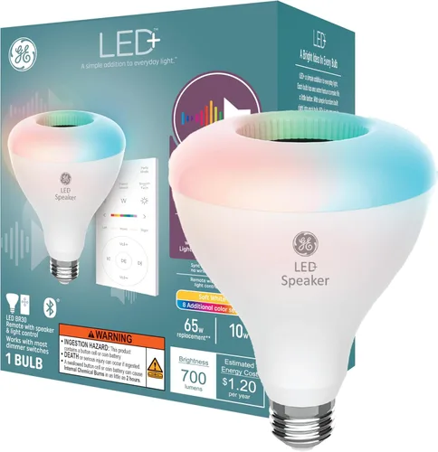 Vista 11 de GE LED+ A21 Bombilla LED, Luz LED Interior con Cambio de Color, Altavoz Inalámbrico Bluetooth con Control Remoto, 9W, Multicolor y Blanco Cálido