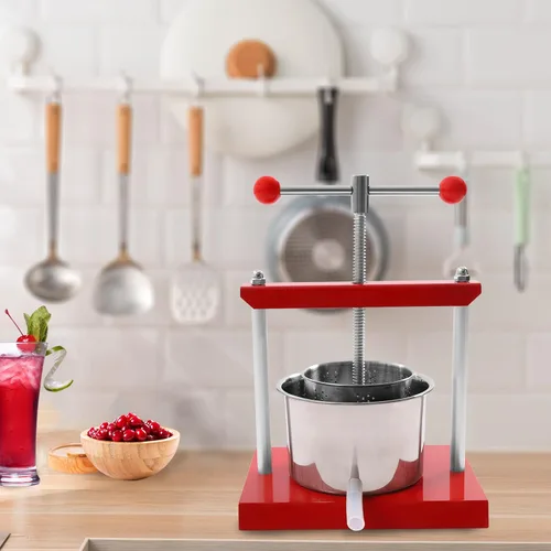 Vista 3 de Prensa de vino de frutas de acero inoxidable 0.8 galones (3L), prensa manual de jugos, quesos de vino, frutas y verduras para jugo, verduras, vino
