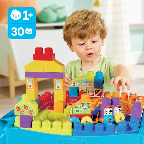 Vista 2 de MEGA BLOKS First Builders Build 'n Learn Table - Juego de bloques para niños, color azul
