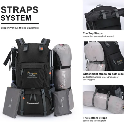 Vista 4 de Mochila de senderismo de 40 L de Mountaintop, mochila ligera de viaje para hombres y mujeres, mochila para acampar al aire libre y hacer senderismo