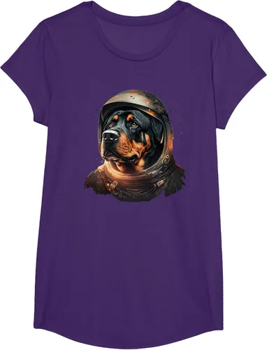 Vista 57 de Divertida camiseta Rottweiler con diseño de astronauta rottweiler en galaxia espacial, Negro