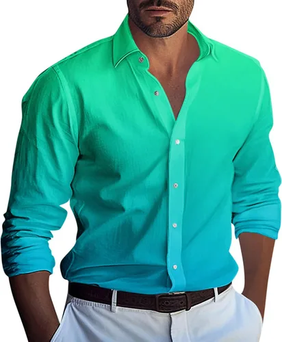 Vista 11 de Ymosrh Camisas de manga larga para hombre, color degradado, con botones, casual, formal, para boda, graduación, tallas M-3XL