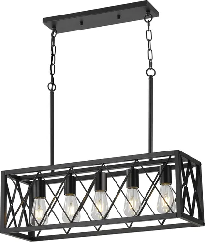 Vista 10 de KEESFU Iluminación de isla de cocina de granja, accesorios de iluminación colgante de 3 luces, altura ajustable, luz industrial para comedor de sala