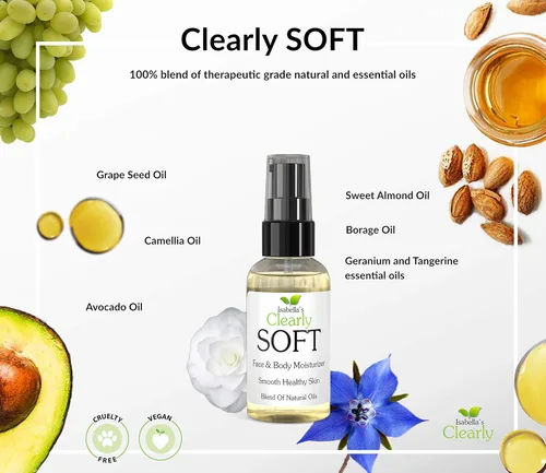 Vista 4 de Clearly SOFT - Aceite suave para rostro y cuerpo para pieles sensibles, hidrata, suaviza la piel seca, ingredientes naturales y orgánicos para una