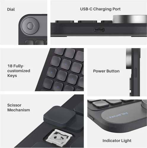 Vista 10 de HUION Keydial Mini teclado programable Bluetooth con dial 18 teclas