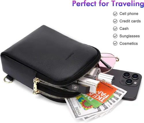Vista 5 de nuoku Bolso bandolera para mujer - Pequeña cartera RFID y bolsa para teléfono celular
