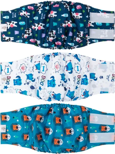 Vista 51 de CuteBone - Pañales lavables para perro macho, banda abdominal, paquete de 3 unidades, color negro, modelo DM54XS