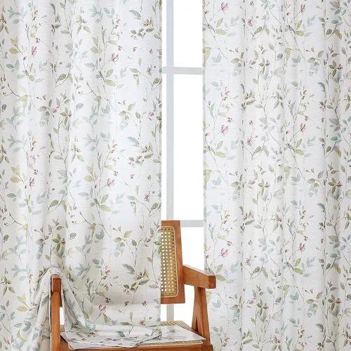 Vista 35 de Chyhomenyc Cortinas de mezcla de lino de 63 pulgadas de largo, 2 paneles de cortina con estampado floral filtrante de luz para sala de estar