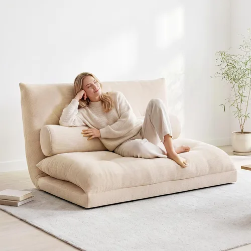 Vista 2 de Giantex Sofá de suelo ajustable con 2 almohadas, sofá cama plegable multifuncional de 6 posiciones, asiento de piso de gamuza multifuncional