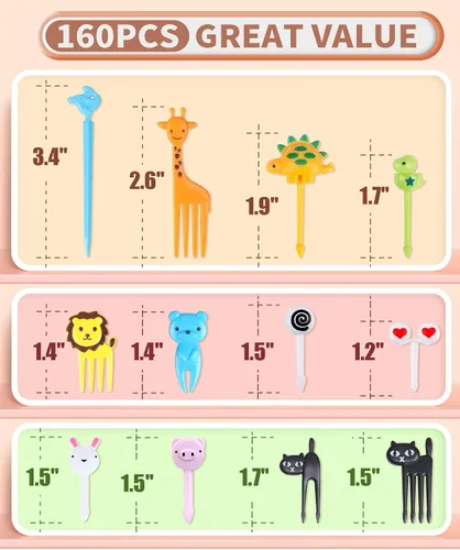 Vista 6 de 160 piezas de púas de comida para niños con caja de almacenamiento, accesorios de almuerzo para niños para caja bento, púas de comida para niños