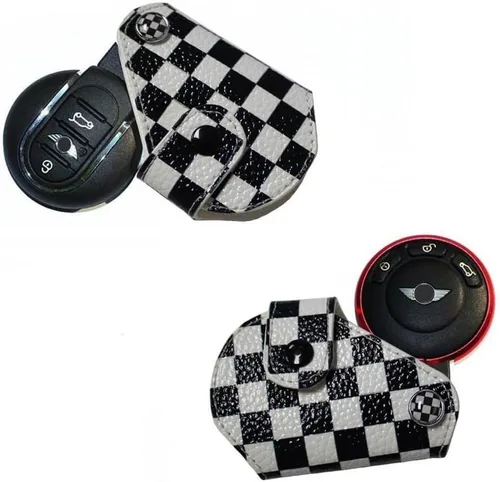 Vista 3 de iJDMTOY Funda para llavero con diseño a cuadros y negro y blanco compatible con Mini Cooper R55 R56 R57 R58 R59 R60 R61 F55 F56