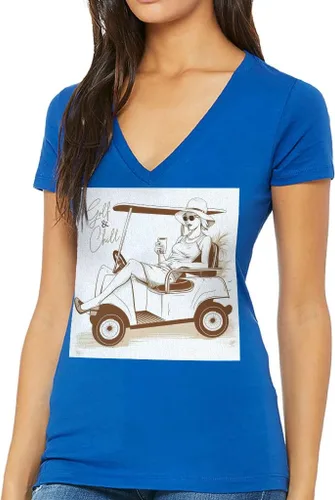 Vista 2 de Cool Golf - Camiseta con cuello en V para mujer, camiseta de moda, Blanco