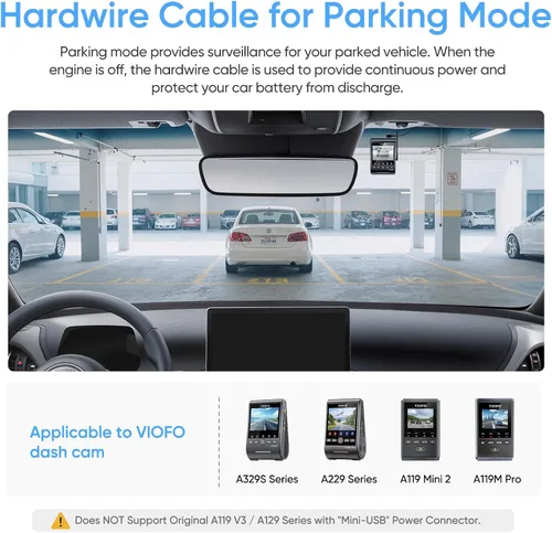 Vista 2 de Cable de conexión directa VIOFO HK4 Acc, Cable USB-C de conexión directa para serie A329/serie A229/A119Mini2/A139Pro/WM1/T130 Dash Cam, Protección