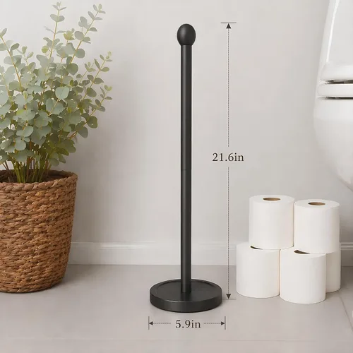 Vista 5 de Songtec Soporte para Papel Higiénico de Pie, Soporte de Rollo de Papel Tisú Negro de Pie con Reserva para 4 Rollos, Diseño Compacto
