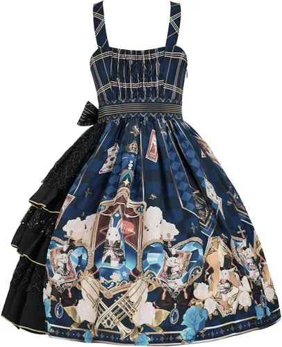 Vista 3 de Mingyuezai Vestido de Lolita para mujer, sin mangas, estampado de princesa, disfraz de cosplay