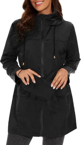 Vista 2 de Century Star Chaquetas de lluvia plegables impermeables para mujer con capucha, chaqueta cortavientos ligera