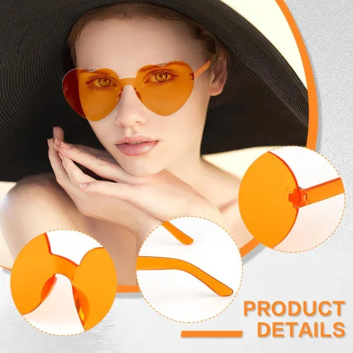 Vista 25 de Lentes de sol con forma de corazón, 2 pares de lentes de sol en forma de corazón, gafas de sol rave para mujeres, regalos de fiesta