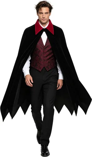 Vista 3 de Capa de vampiro, capa de terciopelo negro con cuello para disfraz Negro y rojo