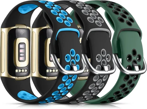 Vista 8 de Maledan Compatible con Correas Fitbit Charge 5/Correas Fitbit Charge 6 para Hombres Mujeres, Correa Deportiva de Silicona para Muñeca para Negro