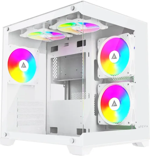 Vista 8 de Apevia Phantom-BK Phantom Micro-ATX Carcasa de PC de Juegos de Cámara Dual con 5X 120mm Ventiladores ARGB, 366 Modos RGB, Paneles de Vidrio Templado