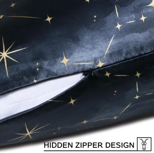 Vista 4 de MANSPHIL Paquete de 2 fundas de almohada de seda Queen con patrón de estrellas negras, seda de grado 6A 22 momme 100% seda de morera real, funda