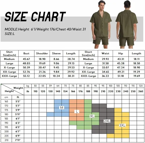 Vista 6 de RPOVIG Conjunto corto de camisa de lino conjunto casual de 2 piezas con botones para hombre