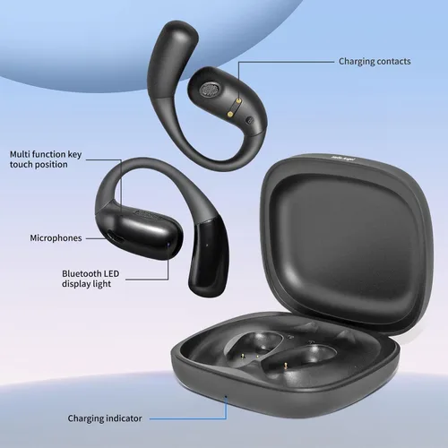 Vista 6 de Auriculares de conducción ósea de oreja abierta, auriculares inalámbricos Bluetooth con micrófono integrado, ajuste seguro y cómodo, batería