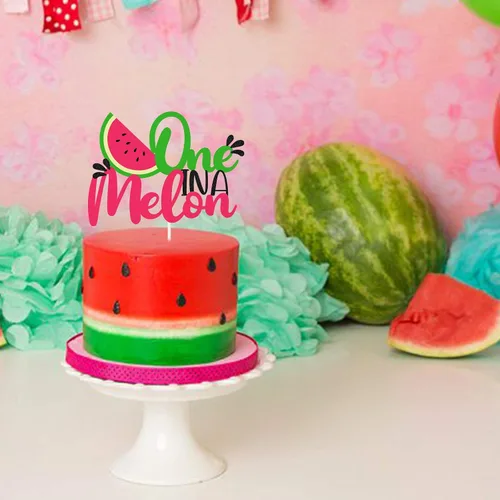 Vista 6 de Decoración para pastel de sandía con purpurina One in a Melon, decoración de fiesta infantil con temática de sandía, suministros de fiesta para baby